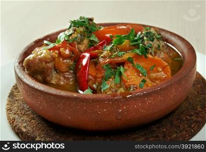 chakhokhbili with tomatoes and onions .Georgian Chicken traditional food