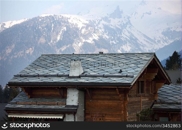 chalet in alpine mountains