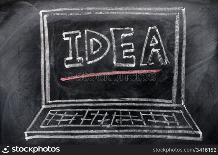 Chalk drawing of Laptop with idea on the screen