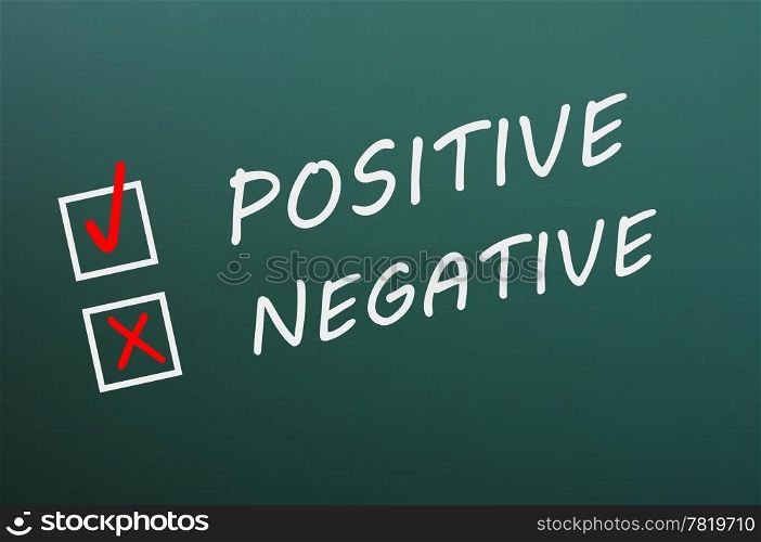 Chalk drawing of Positive and negative with check boxes on a green chalkboard