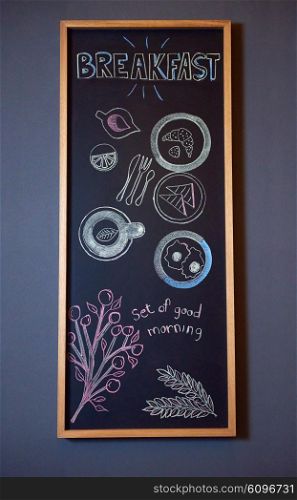 chalkboard design with breakfast drawings