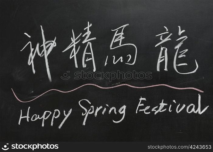 Chalkboard drawing - 2012 Chinese Spring Festival, the Chinese blessing words means &rsquo;the vigour of a dragon or horse&rsquo;