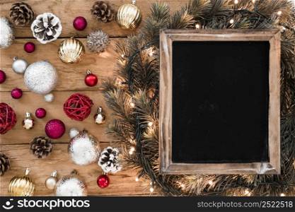 chalkboard with shiny baubles table