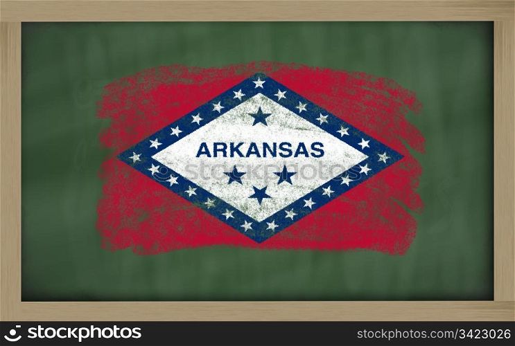 Chalky american state of arkansas flag painted with color chalk on old blackboard