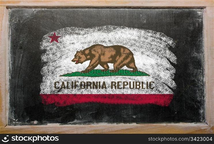 Chalky american state of california flag painted with color chalk on old blackboard