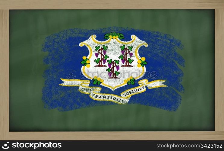 Chalky american state of connecticut flag painted with color chalk on old blackboard