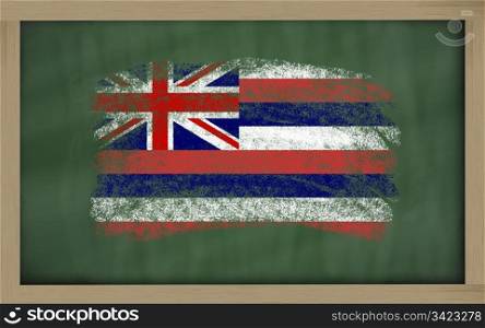 Chalky american state of hawaii flag painted with color chalk on old blackboard