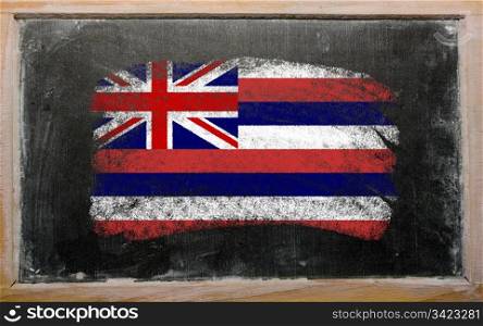 Chalky american state of hawaii flag painted with color chalk on old blackboard