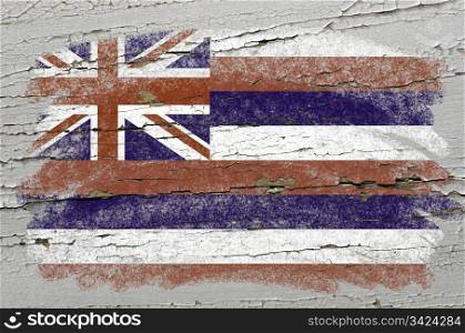 Chalky american state of hawaii flag precisely painted with color chalk on grunge wooden texture