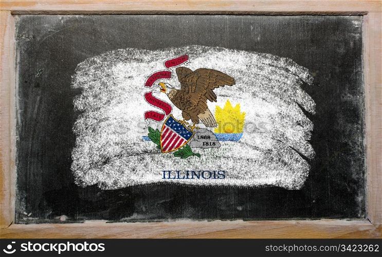 Chalky american state of illinois flag painted with color chalk on old blackboard