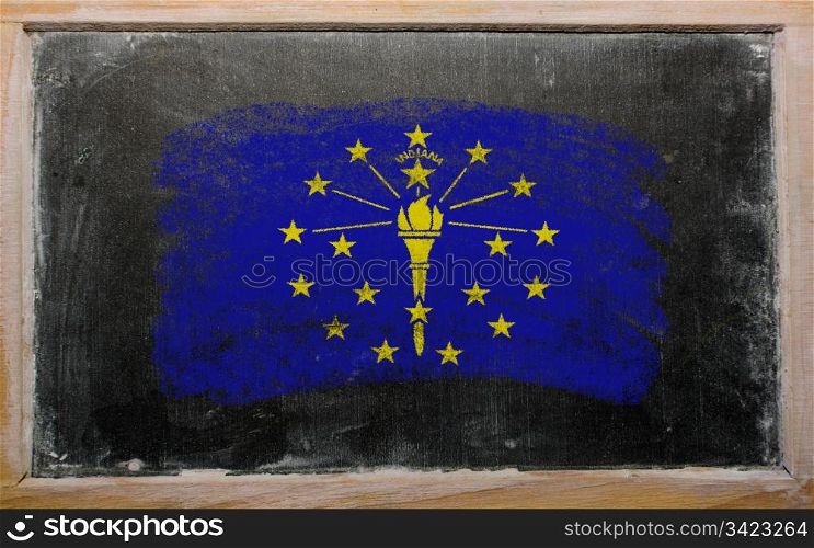 Chalky american state of indiana flag painted with color chalk on old blackboard