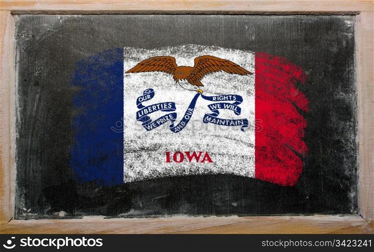 Chalky american state of iowa flag painted with color chalk on old blackboard
