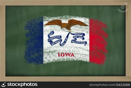 Chalky american state of iowa flag painted with color chalk on old blackboard