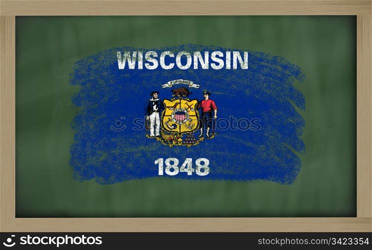 Chalky american state of wisconsin flag painted with color chalk on old blackboard