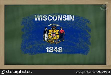 Chalky american state of wisconsin flag painted with color chalk on old blackboard