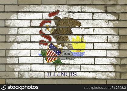Chalky and grunge american state of illinois flag painted with color chalk on brick wall