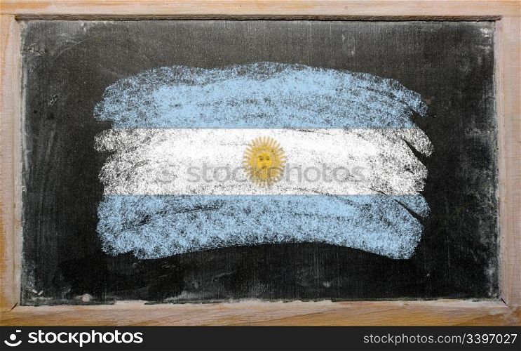 Chalky argentinian flag painted with color chalk on old blackboard