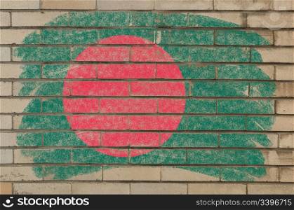 Chalky bangladesh flag painted with color chalk on grunge old brick wall