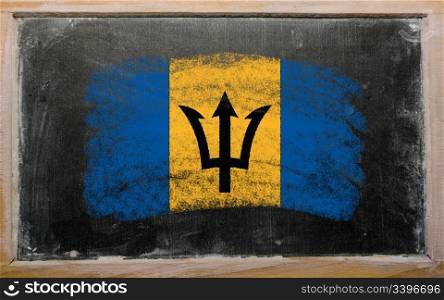 Chalky barbados flag painted with color chalk on old blackboard