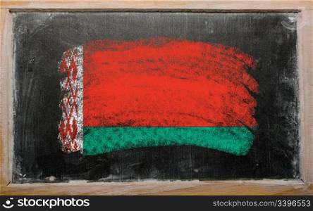 Chalky belarus flag painted with color chalk on old blackboard