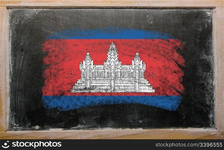 Chalky cambodian flag painted with color chalk on old blackboard