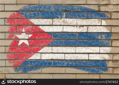 Chalky cuban flag painted with color chalk on grunge old brick wall