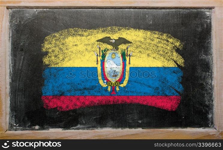 Chalky ecuadorian flag painted with color chalk on old blackboard