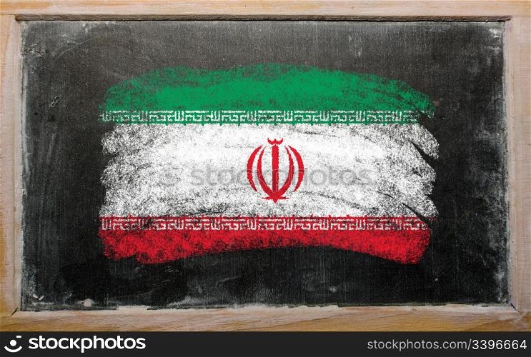 Chalky iran flag painted with color chalk on old blackboard