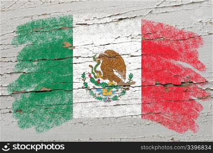 Chalky mexican, flag painted with color chalk on grunge wooden texture
