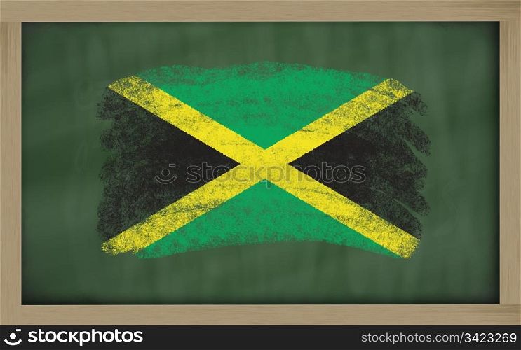 Chalky national flag of jamaica painted with color chalk on blackboard illustration