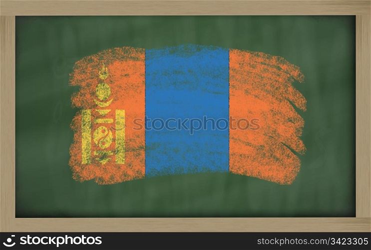 Chalky national flag of mongolia painted with color chalk on blackboard illustration