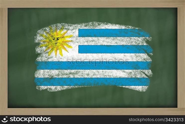 Chalky national flag of uruguay painted with color chalk on blackboard illustration