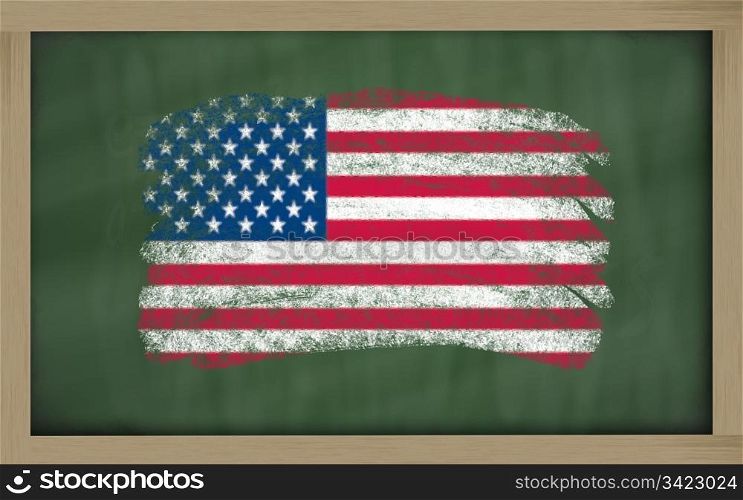 Chalky national flag of US painted with color chalk on blackboard illustration