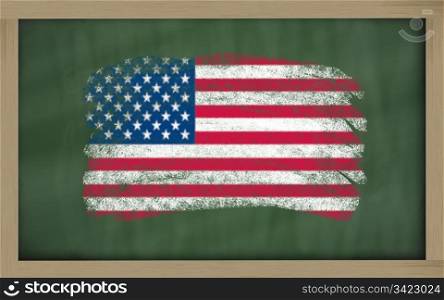 Chalky national flag of US painted with color chalk on blackboard illustration