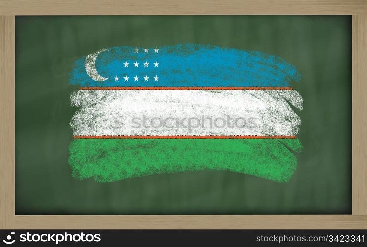 Chalky national flag of uzbekistan painted with color chalk on blackboard illustration
