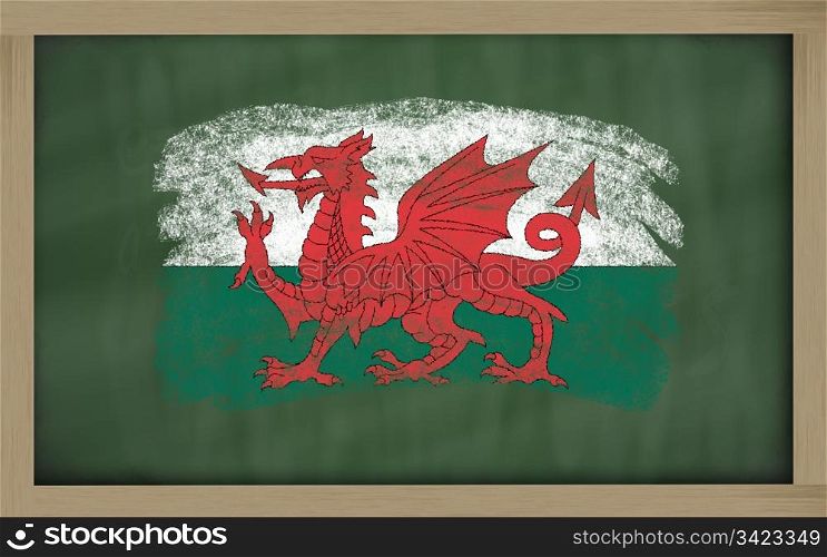 Chalky national flag of wales painted with color chalk on blackboard illustration