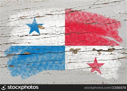 Chalky panama flag painted with color chalk on grunge wooden texture