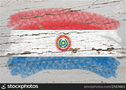 Chalky paraguay flag painted with color chalk on grunge wooden texture