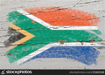 Chalky south, african republic flag painted with color chalk on grunge wooden texture