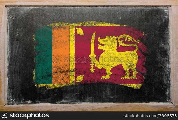 Chalky srilankan flag painted with color chalk on old blackboard