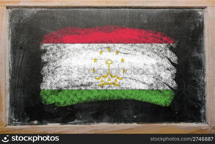 Chalky tajikistan flag painted with color chalk on old blackboard