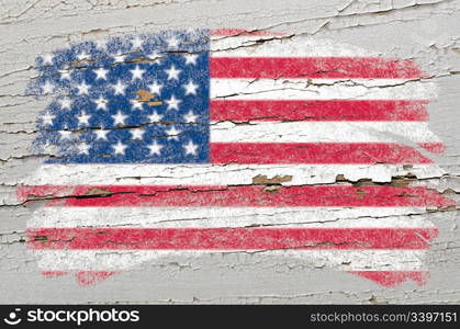 Chalky united states of america flag painted with color chalk on grunge wooden texture