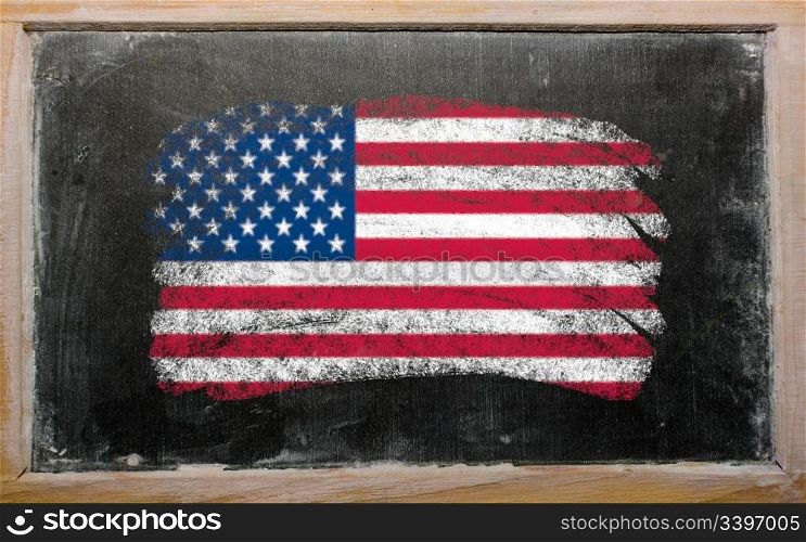 Chalky united states of america flag painted with color chalk on old blackboard