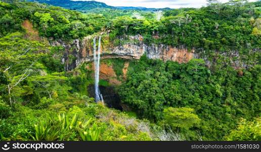 Chamarel national park of Mauritius. Waterfall