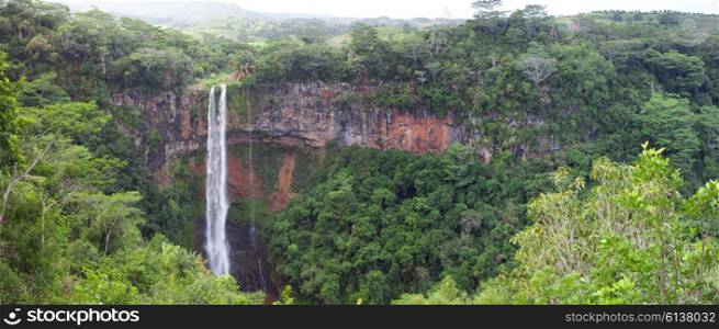 Chamarel waterfalls in Mauritius. Panorama