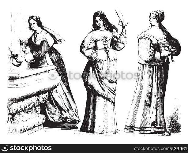 Chambermaid, Lady small toilet, province of Bourgeois, vintage engraved illustration. Magasin Pittoresque 1857.