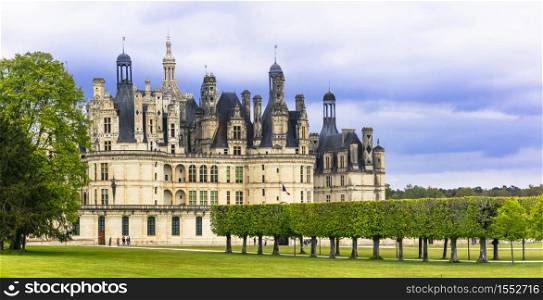 Chambord castle - masterpiece of Renaissance architecture. Famous Loire valley castles in France. great castles of Loire valley Chambord - one of the most famous catles of France