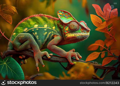 chameleon in its natural habitat, blending seamlessly with the surroundings, created with generative ai. chameleon in its natural habitat, blending seamlessly with the surroundings