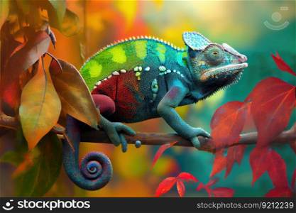 chameleon in the act of changing colors, showcasing its remarkable abilities, created with generative ai. chameleon in the act of changing colors, showcasing its remarkable abilities