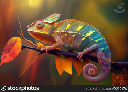 chameleon in the midst of changing colors, its skin shimmering with new shades, created with generative ai. chameleon in the midst of changing colors, its skin shimmering with new shades